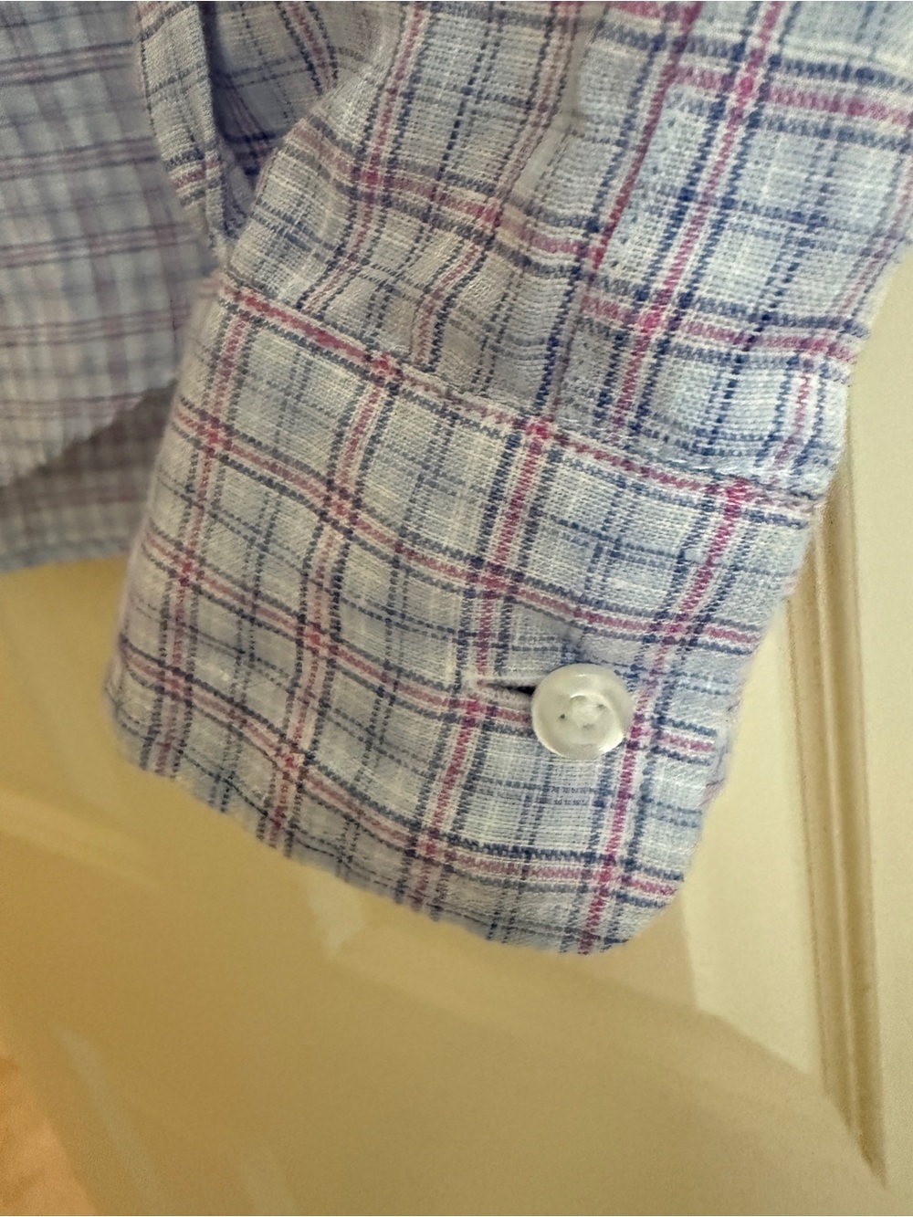 Frank & Eileen Women’s Barry Light Blue/Pink Plaid Button-Up Linen Shirt - Picture 3 of 9